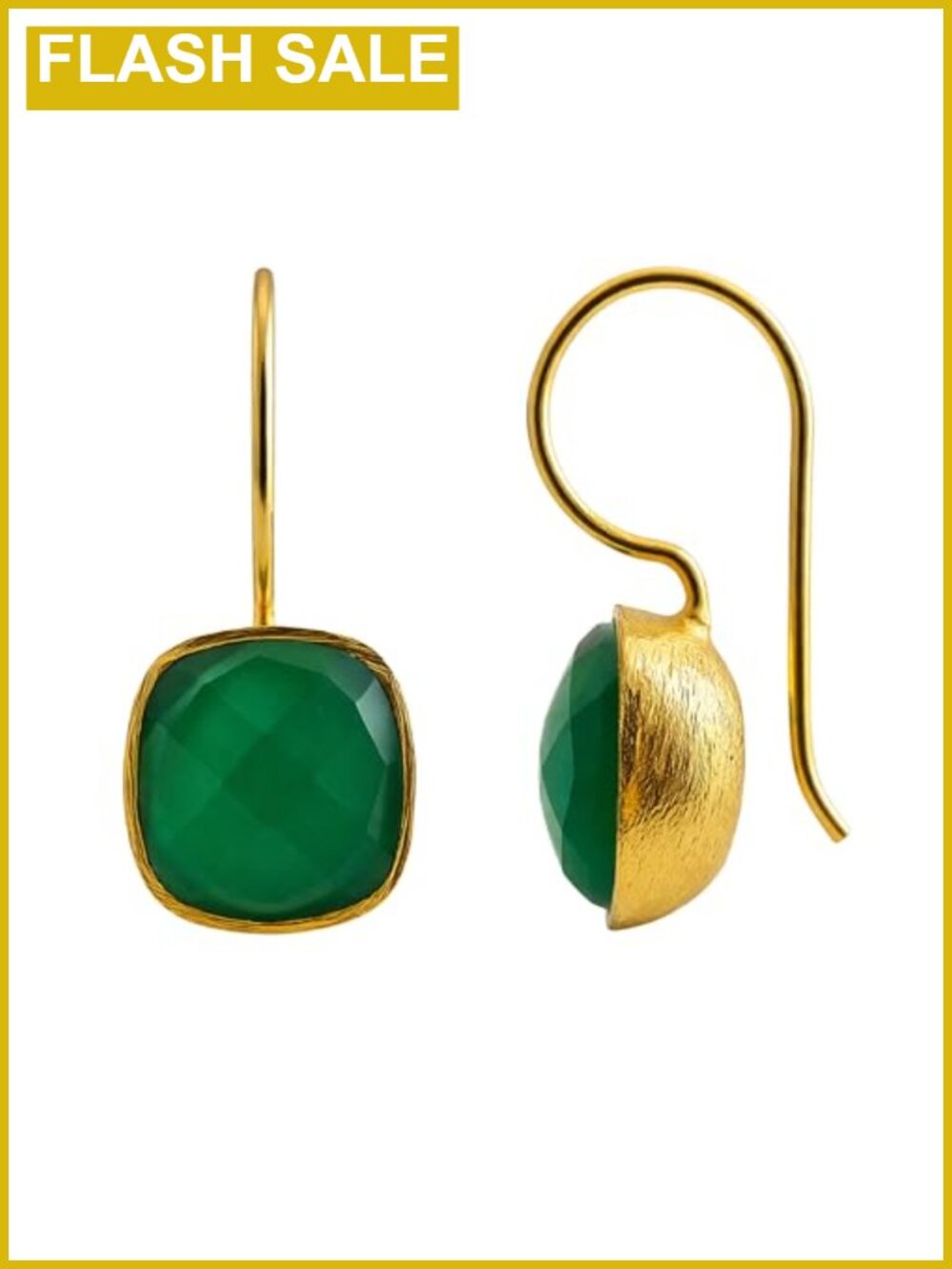 Cushion Cut Natural Gemstone Drop Earrings 925 Sterling Silver Gold Plated